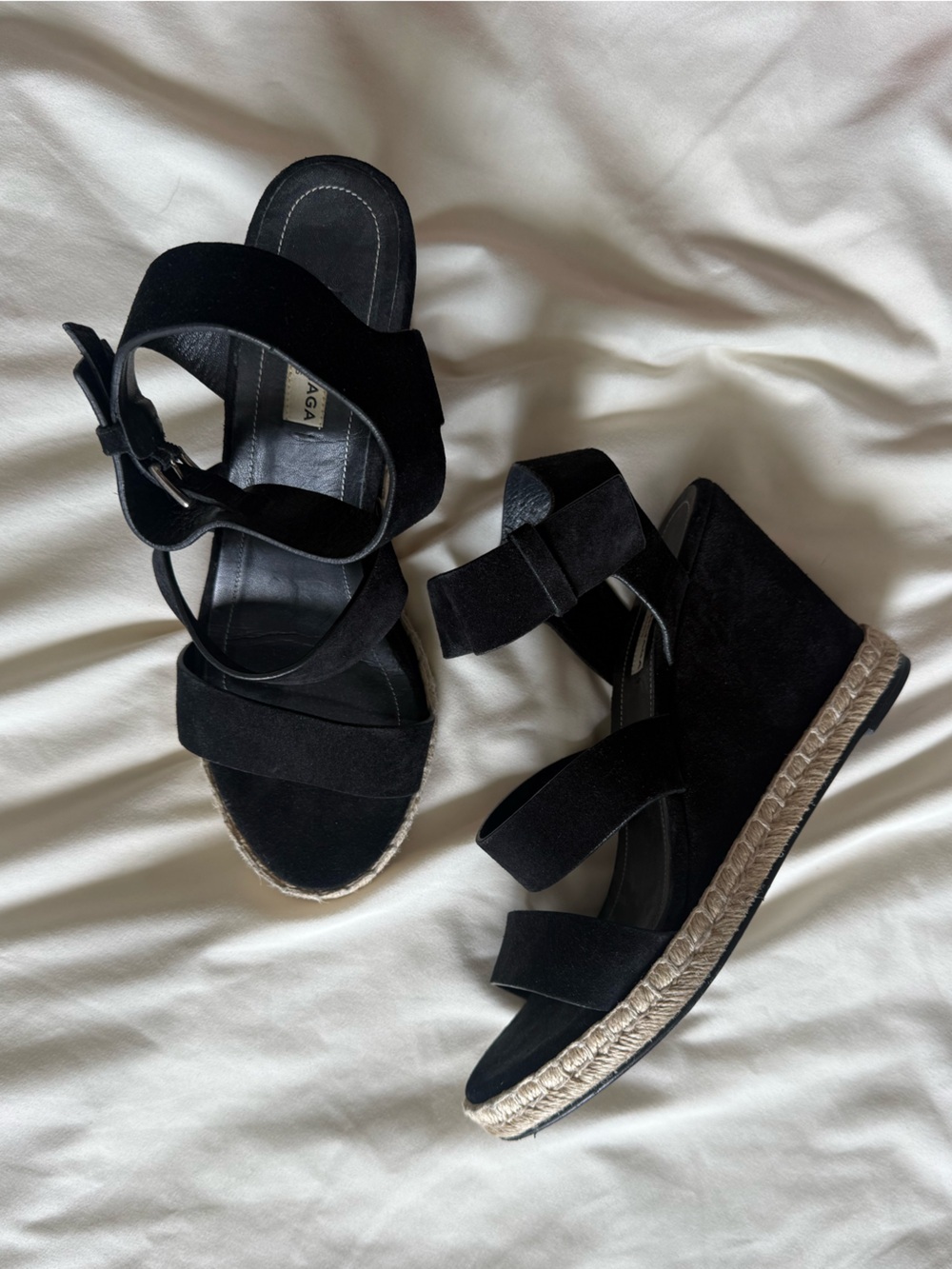BALENCIAGA | Espadrille Black Suede Platform Wedge Sandals | 40